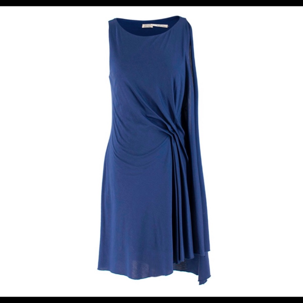 Leon Max Blue Sleeveless Silk Blend Draped Dress